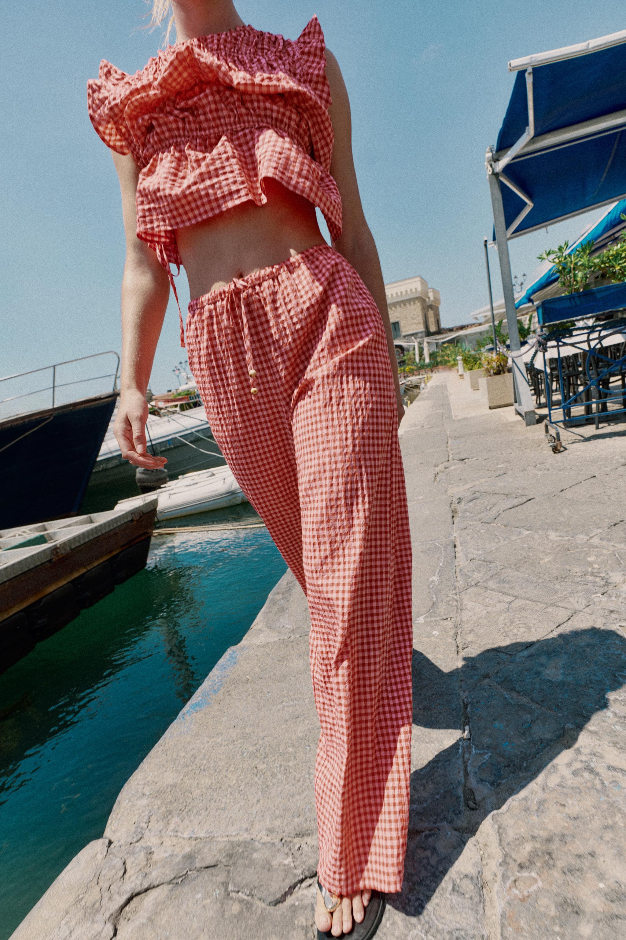 GINGHAM WIDE LEG PANTS